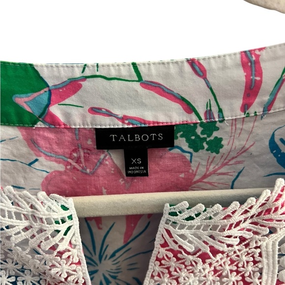 Tropical Floral Hawiian Tunic V-Neck light Cotton 3/4 sleeve. Talbots - Picture 4 of 8